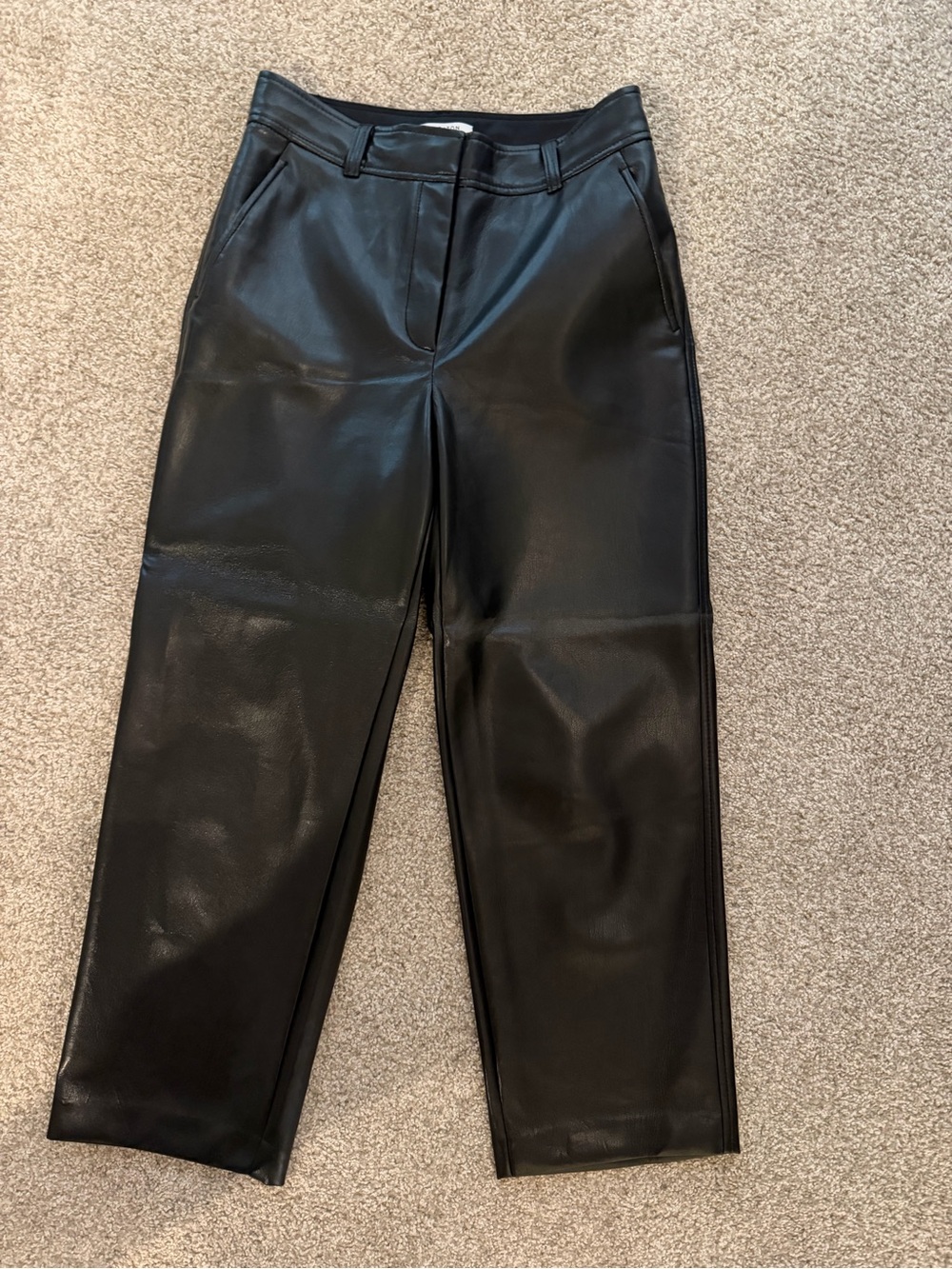 Babaton Black Faux Leather Straight-Leg Pants